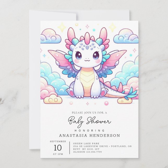 Invitación Baby Shower Fairytale Dragon Moderno (Anverso)