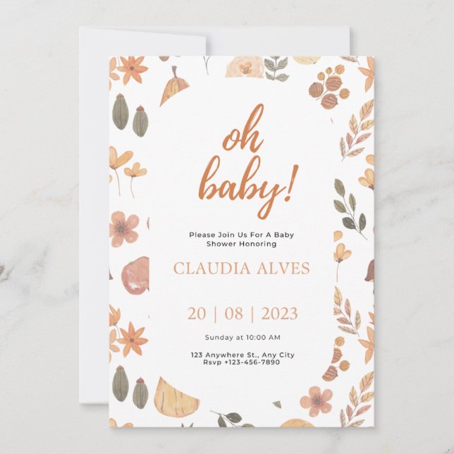 Invitación Baby Shower Fall Aesthetic Invitation  (Anverso)