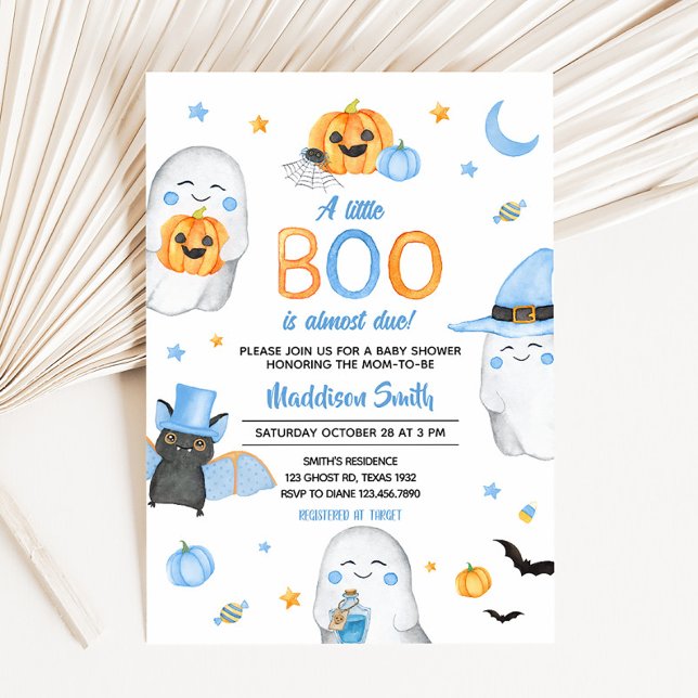 Invitación Baby Shower fantasma azul pequeño (A Little Boo Ghost Baby Shower Invitation)