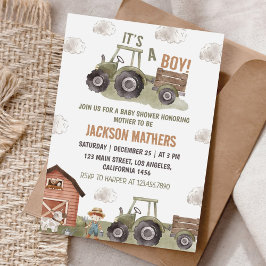 Invitación Baby Shower Farm Green Tractor