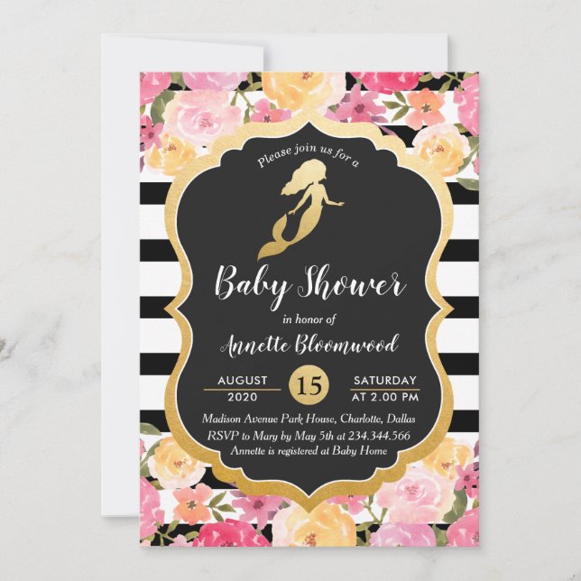 Invitación Baby Shower | Faux Relieve metalizado dorado Merma (Anverso)