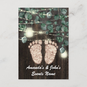 Invitación Baby Shower Feet Rustic Green Wood Rosa GOLD