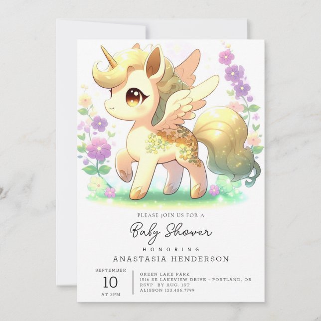 Invitación Baby Shower feliz de Unicorn (Anverso)