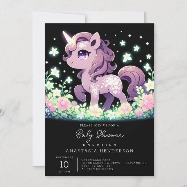Invitación Baby Shower Feliz Unicornio Soñador (Anverso)