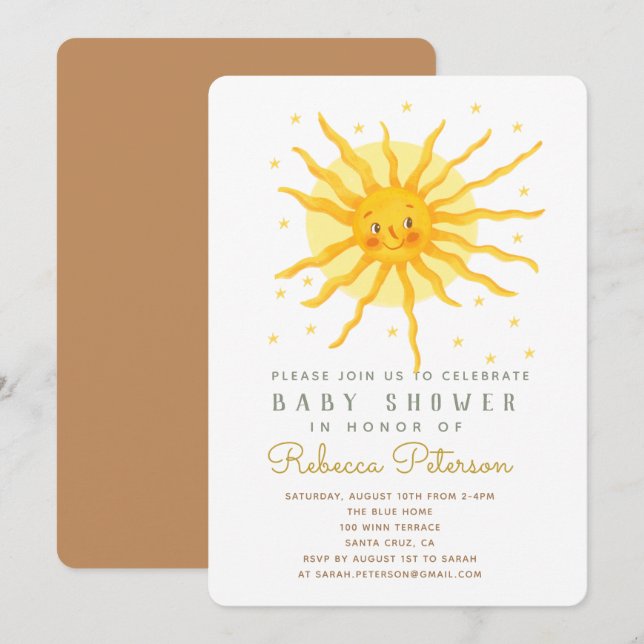Invitación Baby Shower Feliz Yellow Sunshine (Anverso / Reverso)