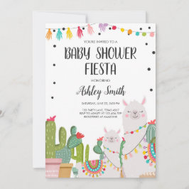 Invitación Baby Shower Fiesta Cactus Llama Confetti