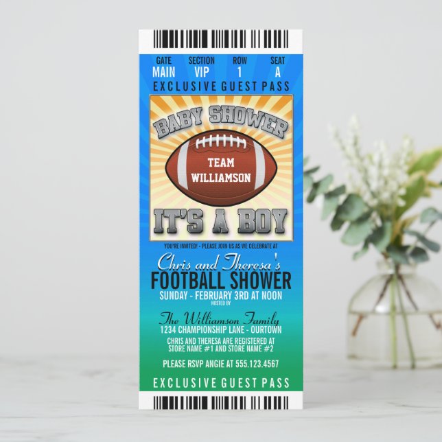 Invitación Baby Shower, Fiesta de fútbol (Anverso de pie)