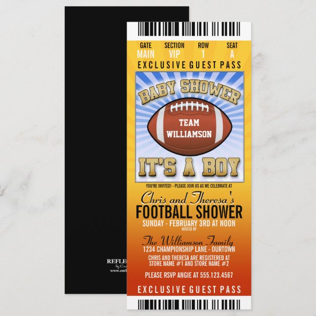 Invitación Baby Shower, Fiesta de fútbol (Anverso / Reverso)
