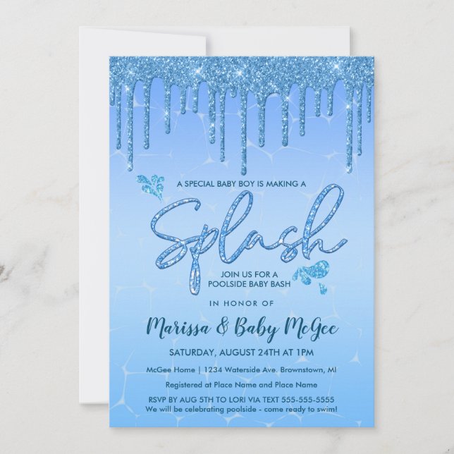 Invitación Baby Shower, Fiesta de pool pool (Anverso)