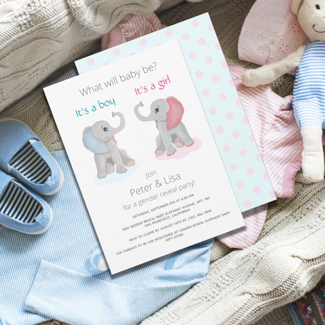 Invitación Baby Shower Fiesta de revelación de género elefant (Subido por el creador)
