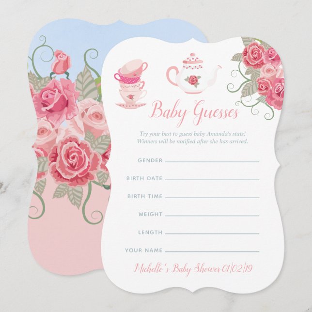 Invitación Baby Shower, Fiesta de té floral de rosas rosas ro (Anverso / Reverso)