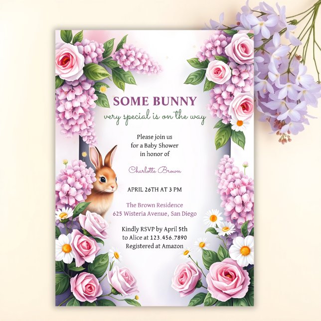 Invitación Baby Shower Fiesta de té fresco floral de primaver (Personalized Easter Bunny Baby Shower Invitation Spring Floral Baby Shower Invite)