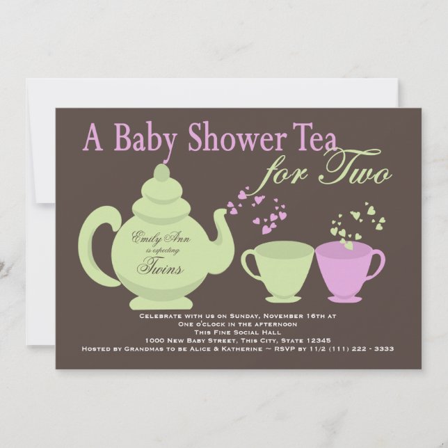 Invitación Baby Shower Fiesta de té gemelo (Anverso)
