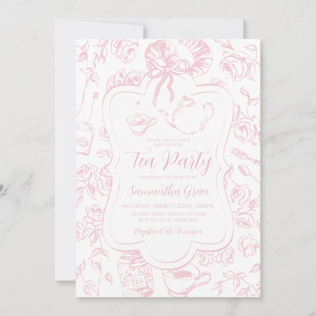 Invitación Baby Shower Fiesta de té rosado (Anverso)