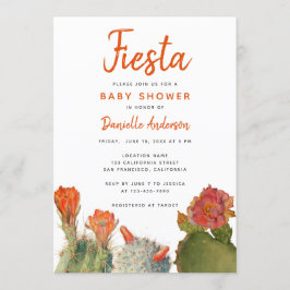 Invitación Baby Shower Fiesta Red Cactus Flores Acuarela