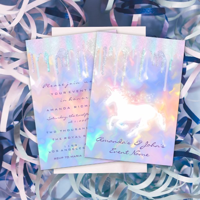 Invitación Baby Shower Fiesta unicornio de taladros holográfi (Subido por el creador)