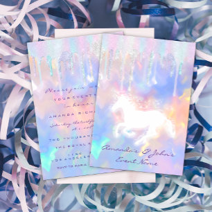 Invitación Baby Shower Fiesta unicornio de taladros holográfi