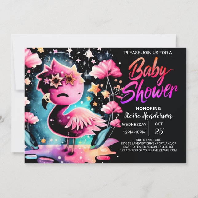 Invitación Baby Shower Flamingo Elegante Digital (Anverso)