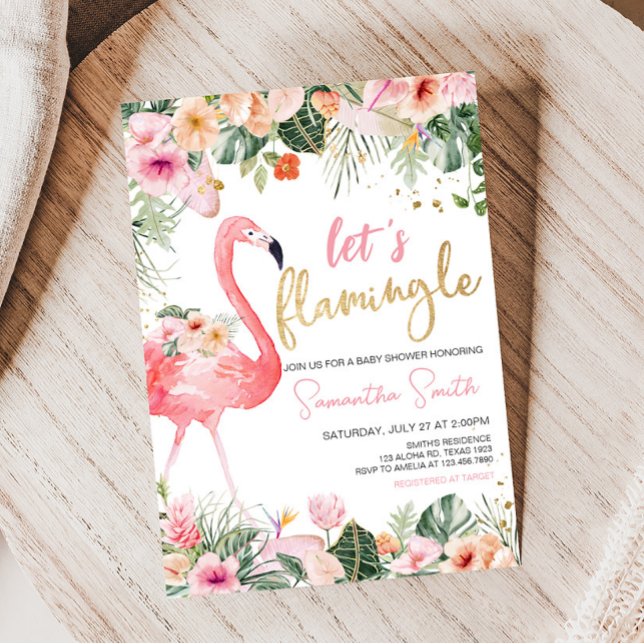 Invitación Baby Shower Flamingo Tropical (Floral Flamingle Baby Shower Invitation)