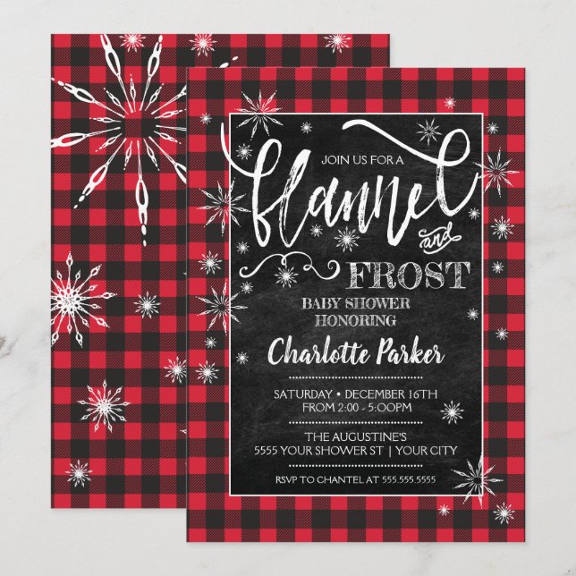 Invitación Baby Shower Flannel & Frost (Anverso / Reverso)