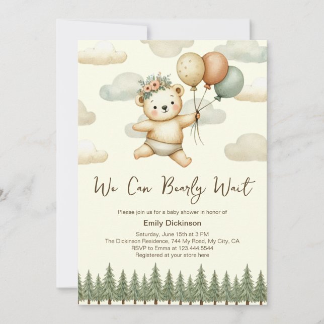 Invitación Baby Shower Floating Bear Adventures (Anverso)