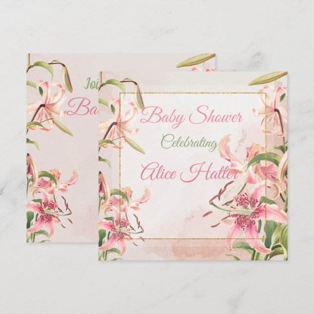 Invitación Baby Shower floral (Anverso / Reverso)