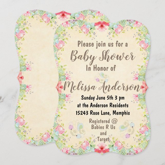 Invitación Baby Shower floral (Anverso / Reverso)