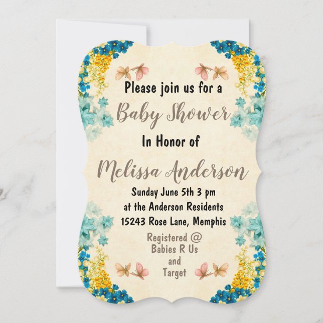 Invitación Baby Shower floral (Anverso)