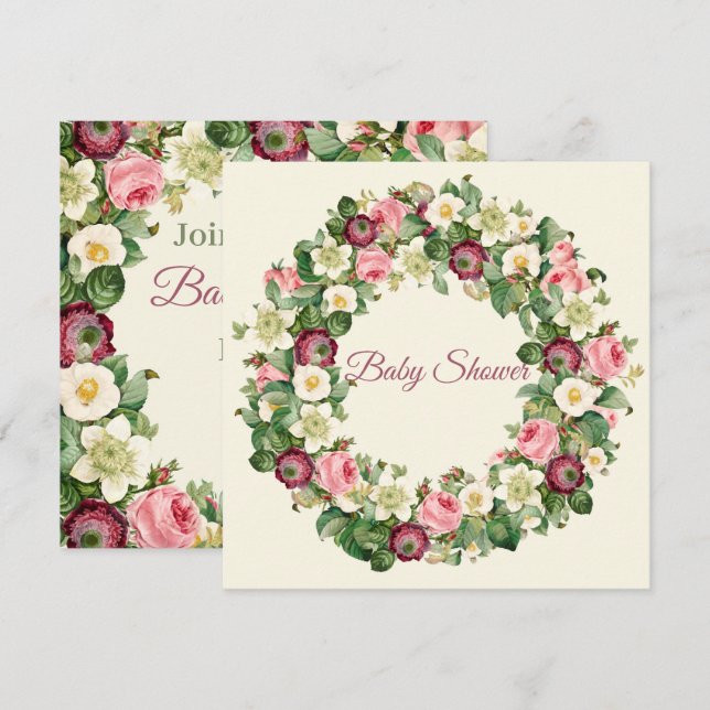 Invitación Baby Shower floral (Anverso / Reverso)