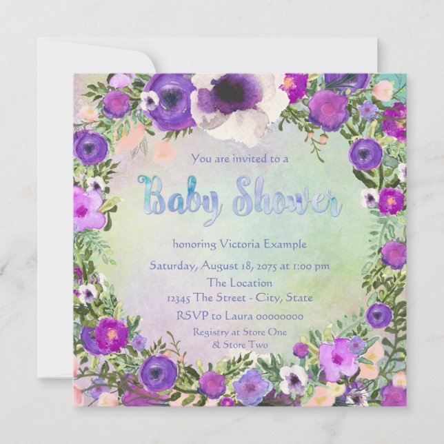 Invitación Baby Shower Floral Acuarela (Anverso)