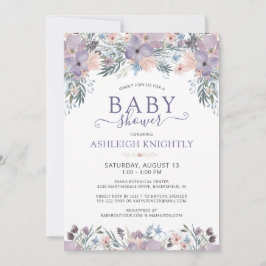 Invitación Baby Shower Floral Acuarela Morada