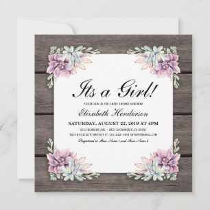 Invitación Baby Shower Floral Acuarela Rústica de Suculentas
