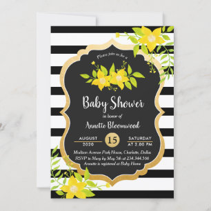 Invitación Baby Shower  Floral amarilla  Tiras elegantes