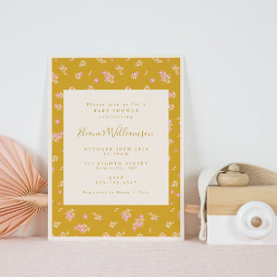 Invitación Baby Shower floral amarillo rosa y mostaza