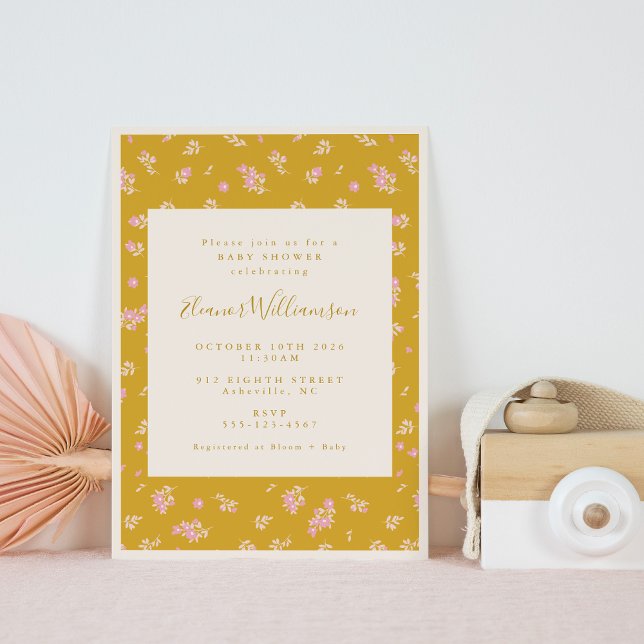 Invitación Baby Shower floral amarillo rosa y mostaza (Subido por el creador)