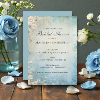 Invitación Baby Shower Floral Azul Bebé Shabby Chic Nupcial
