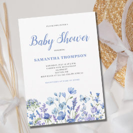 Invitación Baby Shower floral azul moderno