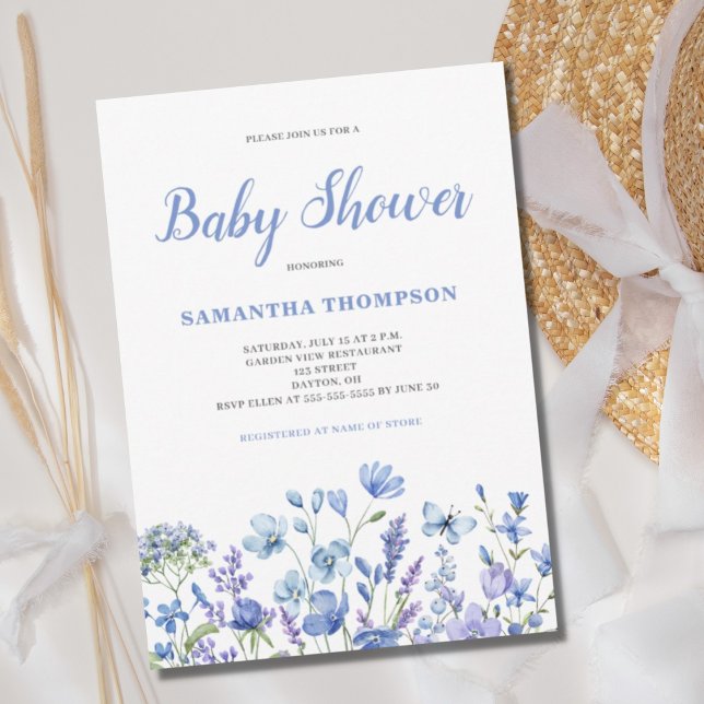 Invitación Baby Shower floral azul moderno (Subido por el creador)