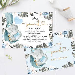 Invitación Baby Shower Floral azul para el pequeño cacahuate