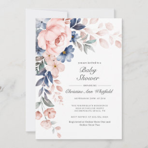 Invitación Baby Shower Floral azul rosa