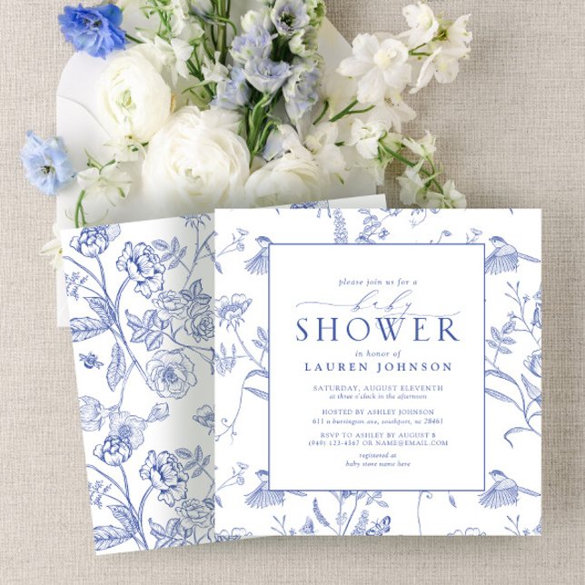 Invitación Baby Shower floral azul y blanco (Subido por el creador)