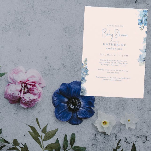 Invitación Baby Shower floral azul y rosa (Subido por el creador)