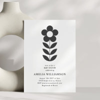 Baby Shower floral blanco negro Minimalista modern