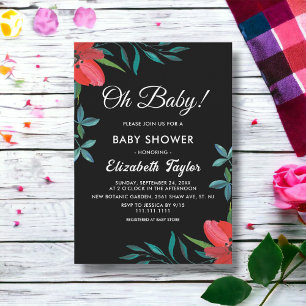 Invitación Baby Shower Floral Boho Floral De Flores Negras Y
