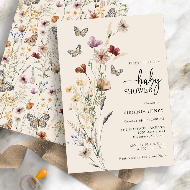 Invitación Baby Shower Floral Boho Mariposa (Boho Floral Butterfly Baby Shower Invitation
)