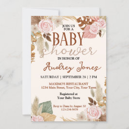 Invitación Baby Shower Floral Boho Rústico