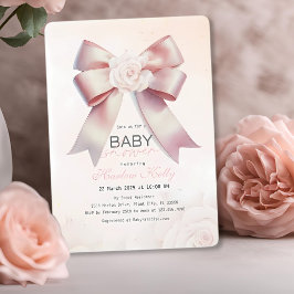 Invitación Baby Shower floral Bow rosa
