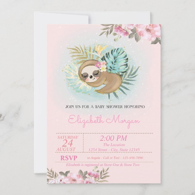 Invitación Baby Shower floral con eslora suave (Anverso)