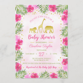 Invitación Baby Shower floral de animales Safari de Oro Rosa