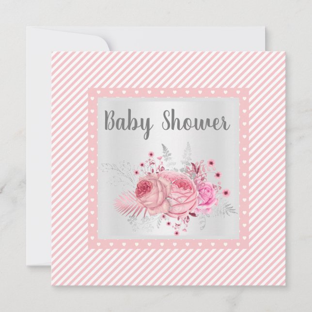 Invitación Baby Shower floral de banda rosa (Anverso)